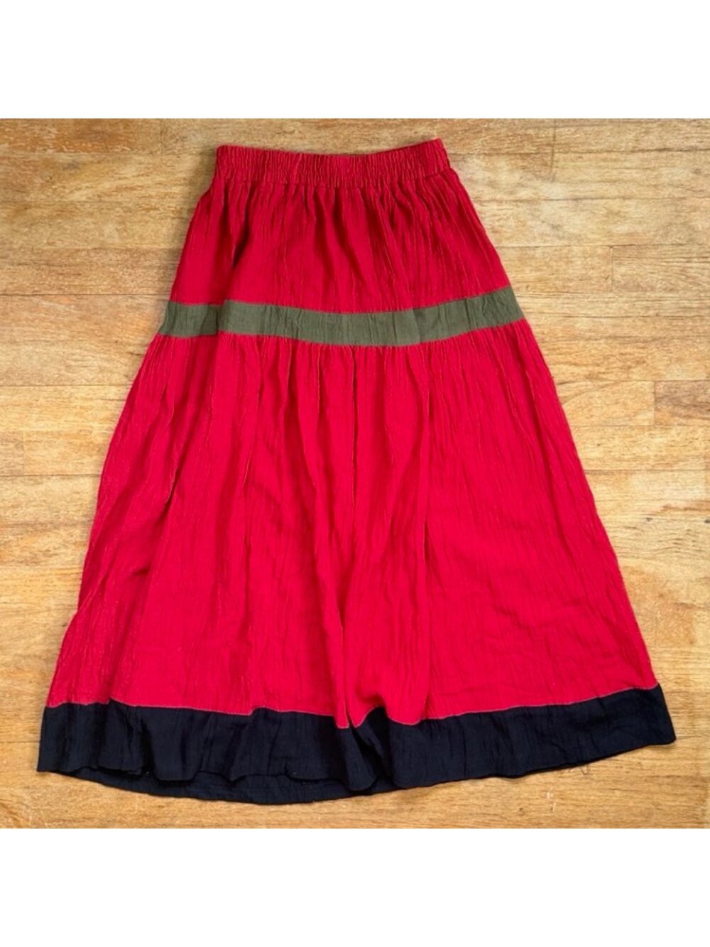 Vintage Banded Striped Woven Cotton Maxi Skirt Size XS/Small 25-28" Waist 80s